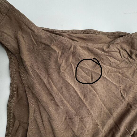 KENDALL & KYLIE | Small Tan Beige Choker Neck Cutout Long Sleeve Bodysuit - Picture 10 of 10